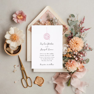 Minimalist Disco Ball   Modern Wedding Letterpress Invitation