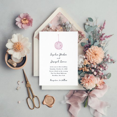 Minimalist Disco Ball | Modern Wedding Letterpress Invitation