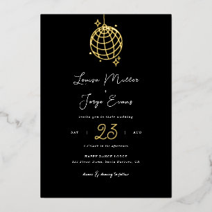 Minimalist Disco Ball Printed or Digital Wedding Foil Invitation