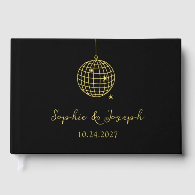 Minimalist Disco Ball | Real Gold Foil Wedding Foil Guest Book (Front)