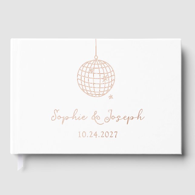Minimalist Disco Ball | Real Gold Foil Wedding Foil Guest Book (Front)