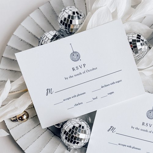 Minimalist Disco Ball Wedding  Meal Choice RSVP Card