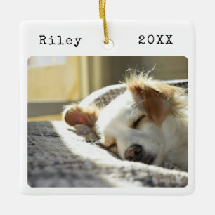 Minimalist Dog 2 Photo Personalized Pet Ceramic Ornament