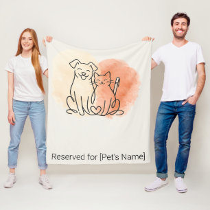 Minimalist Dog and Cat Line Art Personalized Pet Fleece Blanket