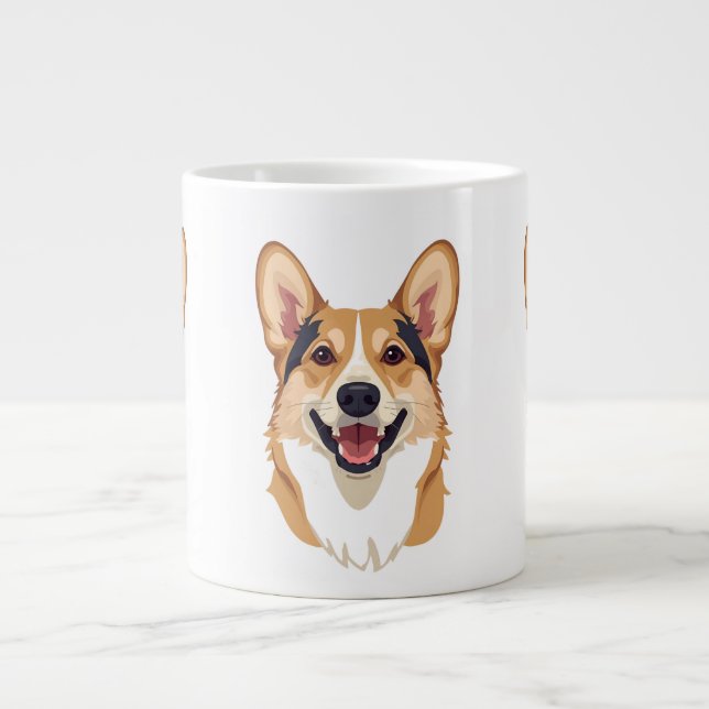 Minimalist Dog Face Outline Corgi Shepherd Mug (Front)