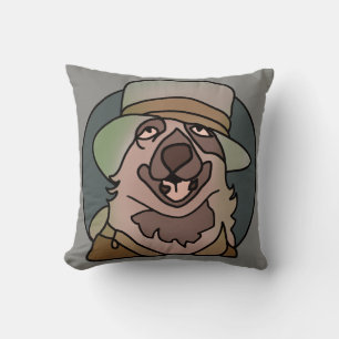 Minimalist Dog GrandPa with Cool Hat   Funny Throw Pillow