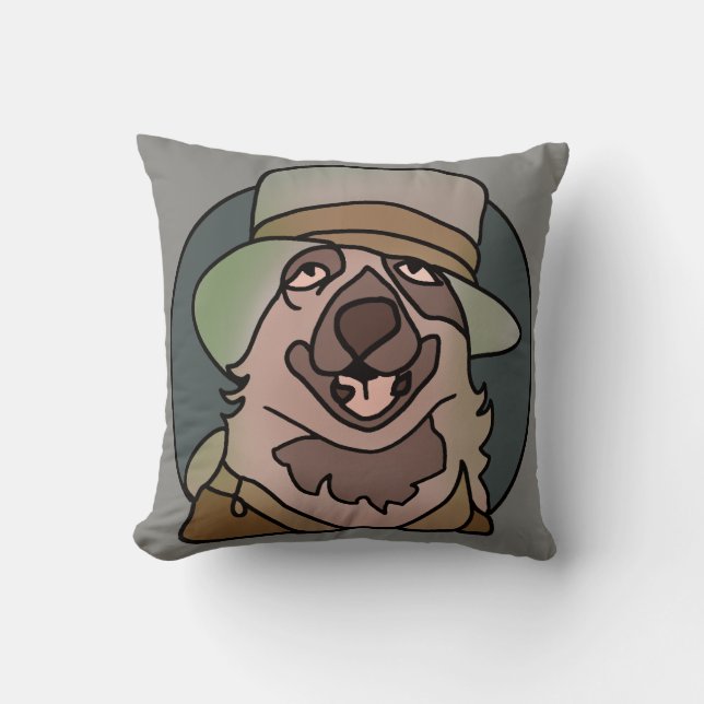 Minimalist Dog GrandPa with Cool Hat | Funny Throw Pillow (Front)