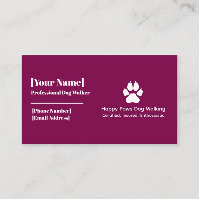 Minimalist Dog Paw Print Dog Walker Business Card (Front)