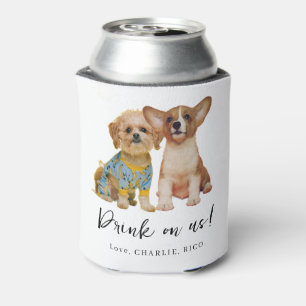 Minimalist Dog Pet Photo Wedding Can Cooler