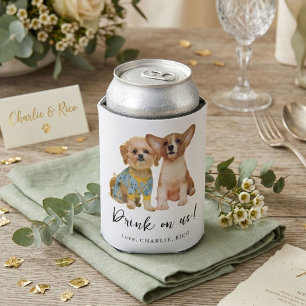 Minimalist Dog Pet Photo Wedding  Can Cooler