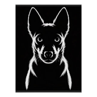 Minimalist Dog Silhouette on Black Poster