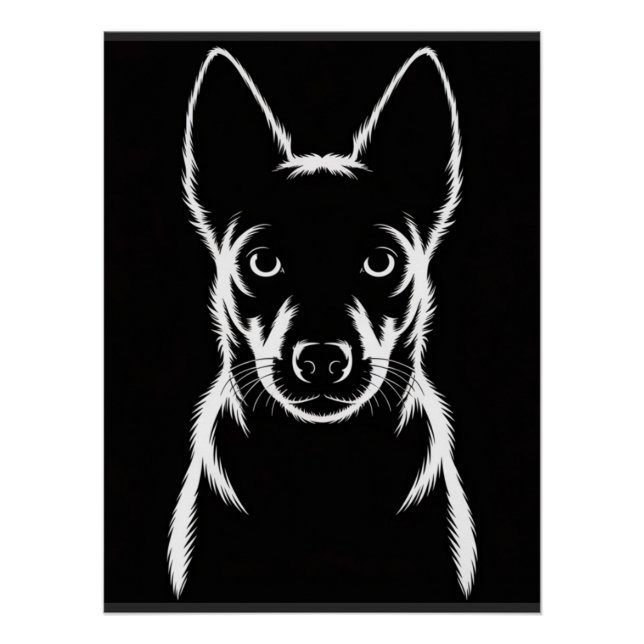 Minimalist Dog Silhouette on Black Poster (Front)