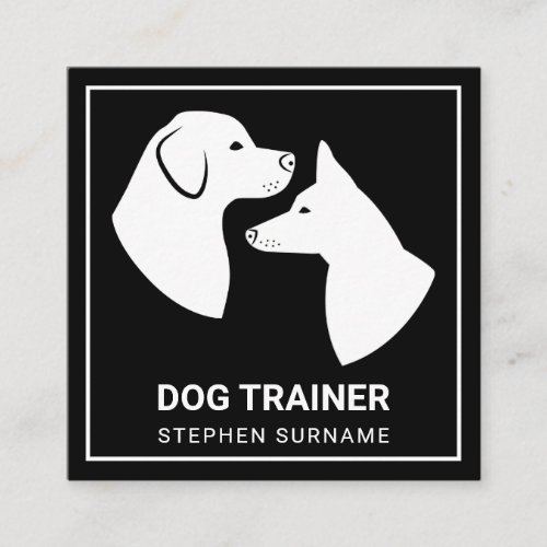 Minimalist Dog Silhouettes On Black _ Dog Trainer Square Business Card