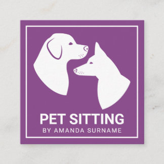 Minimalist Dog Silhouettes On Purple - Pet Sitting Square Business Card