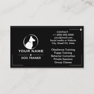 Minimalist Dog Trainer Custom Black Business Card 