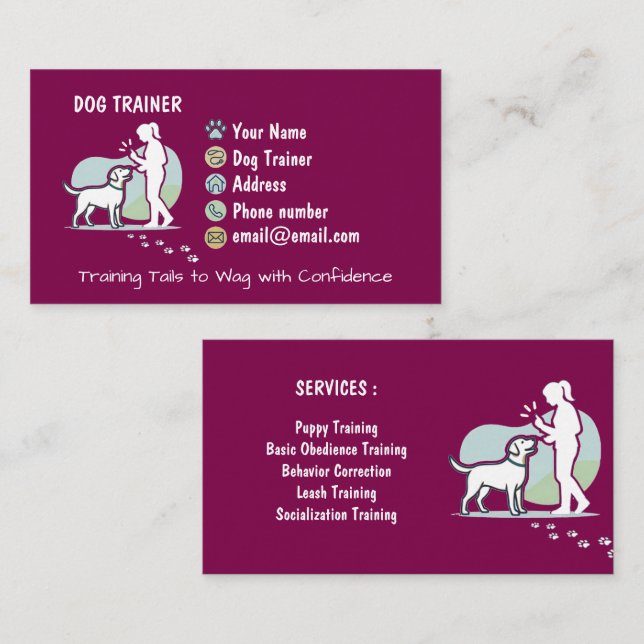Minimalist Dog Trainer Customizable Business Card (Front/Back)