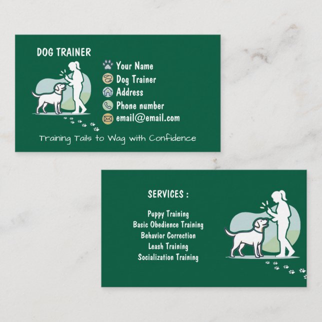 Minimalist Dog Trainer Customizable Business Card (Front/Back)