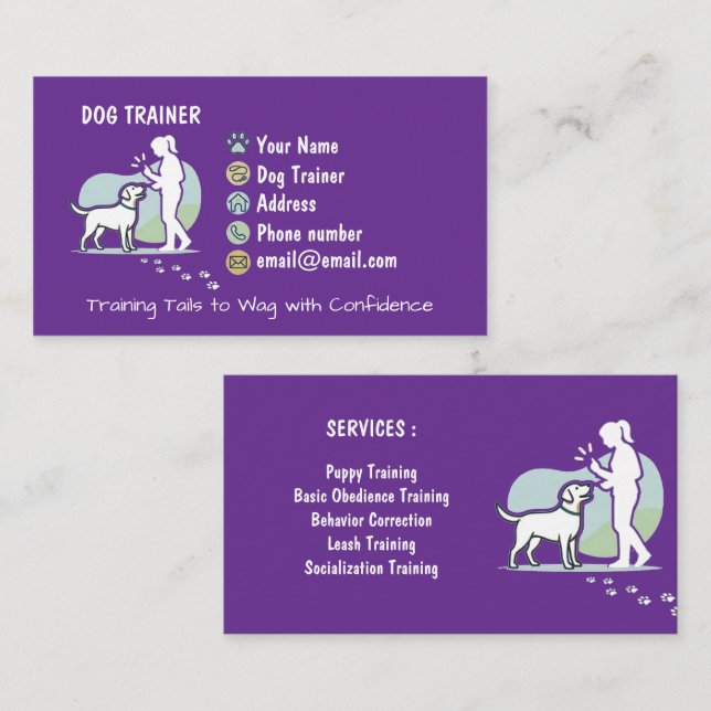 Minimalist Dog Trainer Customizable Business Card (Front/Back)