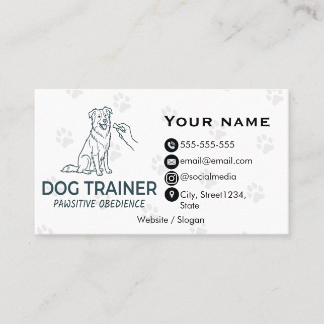 Minimalist Dog Trainer Customizable Business Card  (Front)