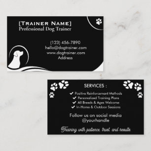 Minimalist Dog Trainer Elegant Black & White Business Card