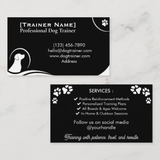 Minimalist Dog Trainer Elegant Black & White  Business Card