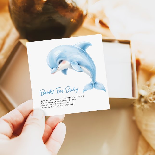Minimalist Dolphin Baby Shower Books Request Enclosure Card (Creator Uploaded)