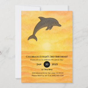 Minimalist Dolphin Sand Birthday  Invitation