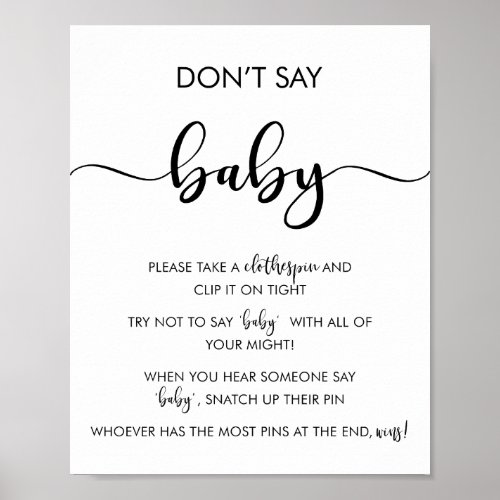 Minimalist Dont Say Baby Baby Shower Game Sign