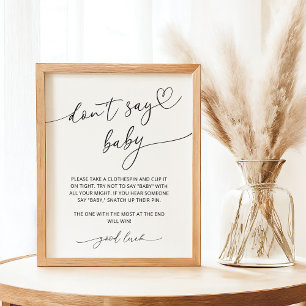 Minimalist Don't Say Baby Poster Game Sign