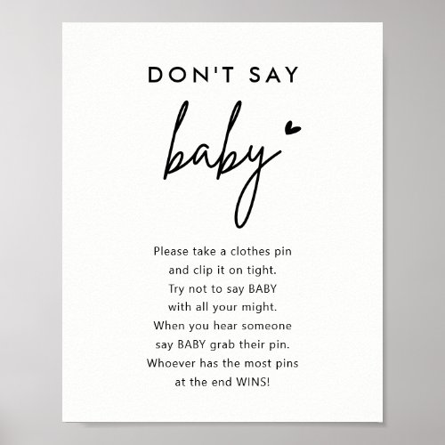 Minimalist Dont Say Baby Shower Game Sign