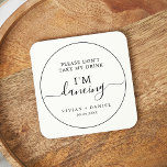 Minimalist Don't Take My Drink I'm Dancing Round Paper Coaster<br><div class="desc">This minimalist "please don't take my drink I'm dancing" coaster is perfect for a simple wedding reception. The modern romantic design features classic black and white typography paired with a rustic yet elegant calligraphy with vintage hand lettered style. Customizable in any color. Keep the design simple and elegant, as is,...</div>