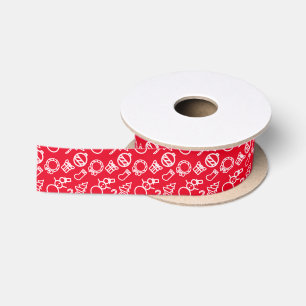 Minimalist Doodle Style Christmas Items Outlines Satin Ribbon