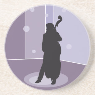 Minimalist Double Bass Silhouette Music Art Sandstone Coaster
