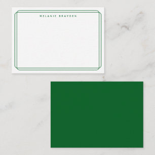 Minimalist Double Curve Forest Green Border Name Note Card