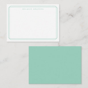 Minimalist Double Curve Light Teal Border Name Note Card