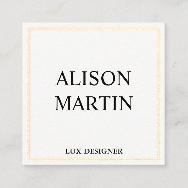 Minimalist Double Gold Accent Square Business Card (Front)