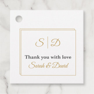Minimalist Double Gold Border Wedding Favor Tags