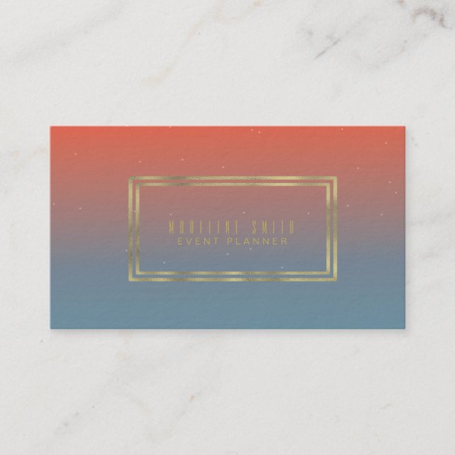 Minimalist Double Rim Gold Foil Gradient Orange Business Card (Front)