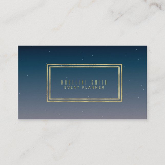 Minimalist Double Rim Gold Foil Gradient Sky Business Card (Front)