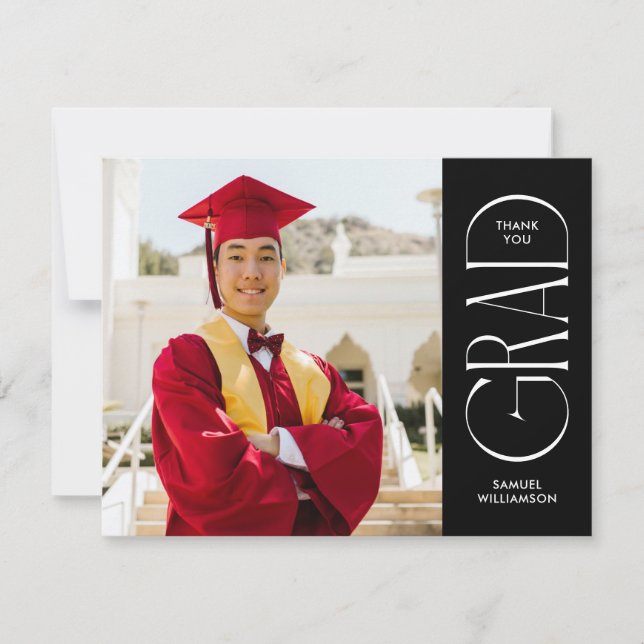 Minimalist Double Sided Photo Graduation Thank You Card (Front)