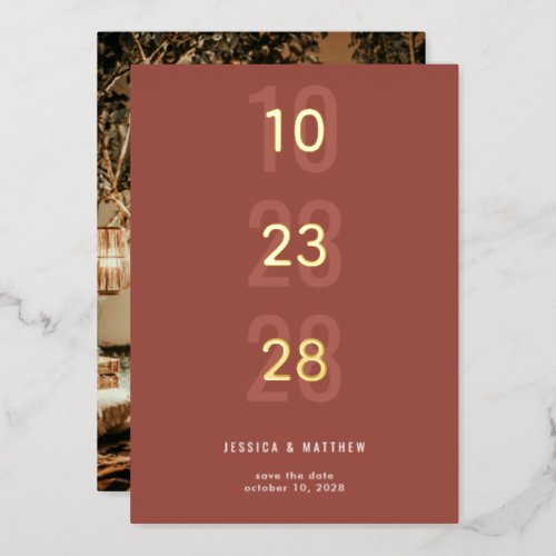 Minimalist Double Terracotta Wedding Save the Date Foil Invitation