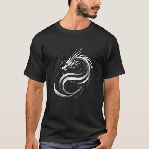 Minimalist Dragon Silver_Grey T_Shirt