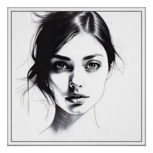 Minimalist drawing of a girl's face poster