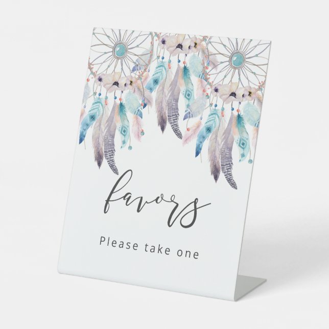 Minimalist Dream Catcher Boho Baby Shower Favors Pedestal Sign (Front)
