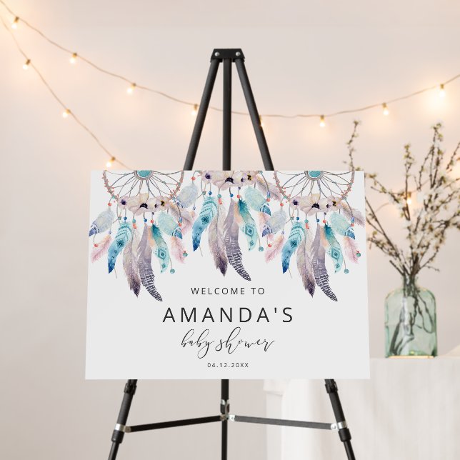 Minimalist Dreamcatcher Baby Shower Welcome Sign (In Situ (Stand))
