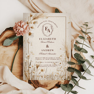 Minimalist Dried Floral Neutral Rustic Wedding Invitation