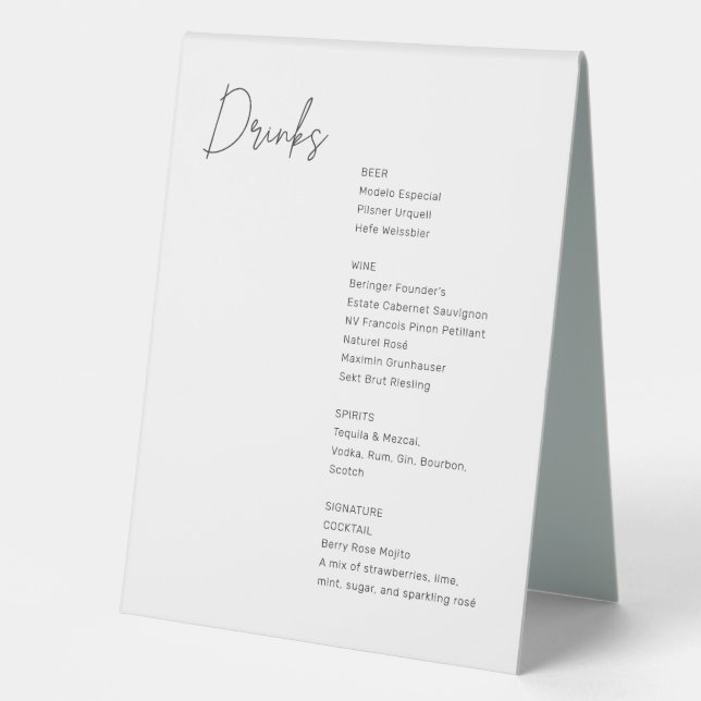 Minimalist Drinks Menu Table Tent (Front)