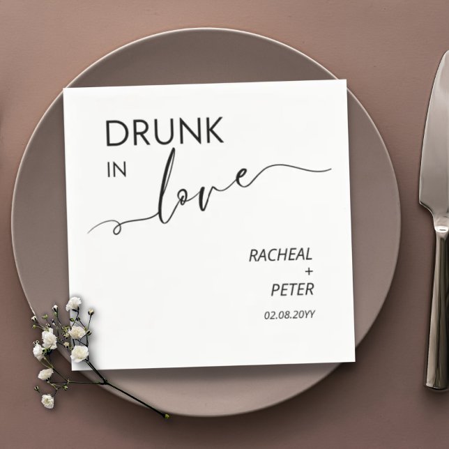 Minimalist Drunk In Love Black White Modern Party Napkins (Creator Uploaded)