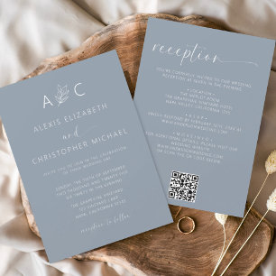 Minimalist Dusty Blue All In One Wedding QR Code Invitation