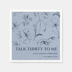 Minimalist Dusty Blue and Navy 30th Birthday Paper Napkins